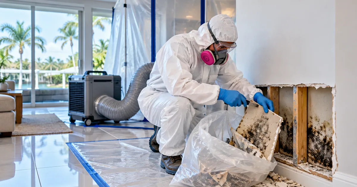 Allergy-Aware Mold Removal in Lantana, FL — technician removing mold under containment